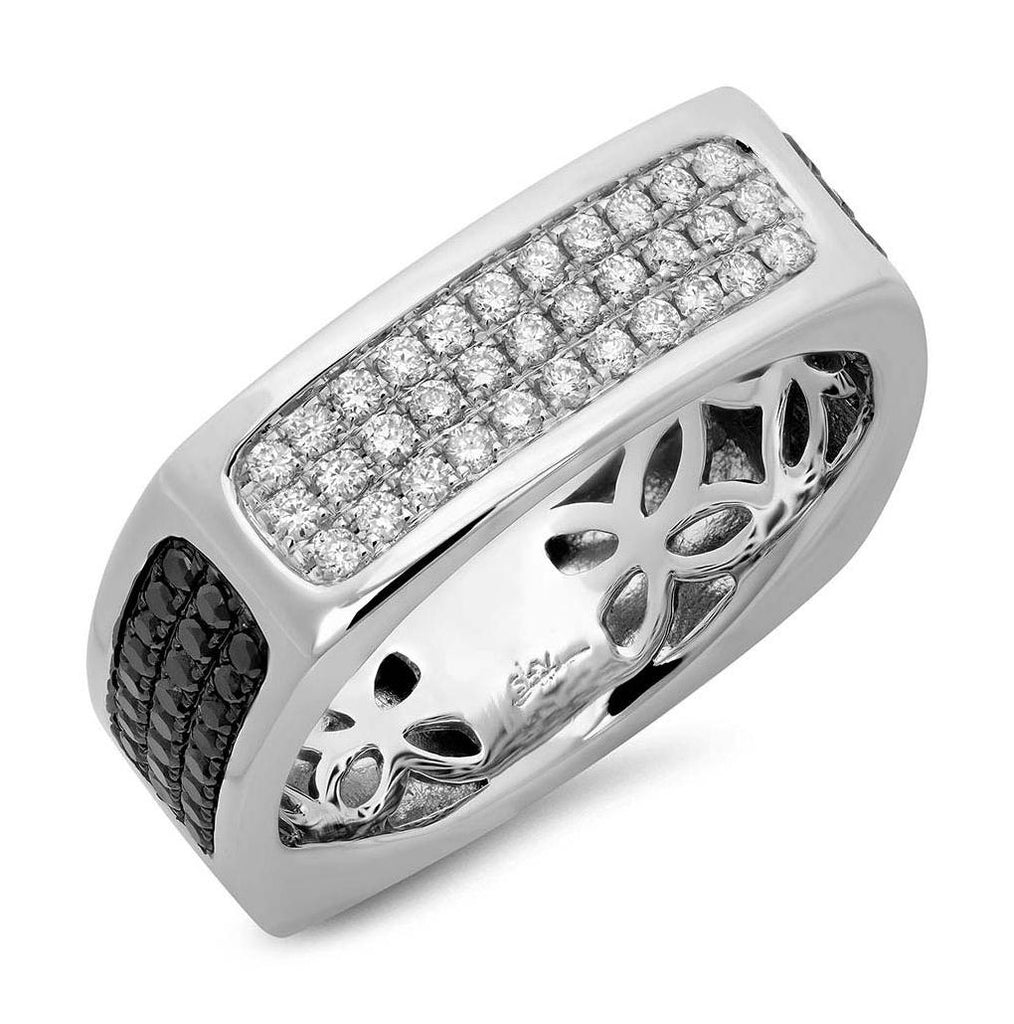 0.94 Ctw 14k White Gold Black And White Diamond Mens Wedding Band Ring Size 11