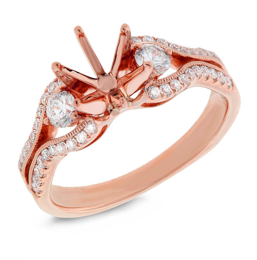 0.49 Ctw 14k Rose Gold Diamond Semi-mount Ring For 1.00 Ctw Center