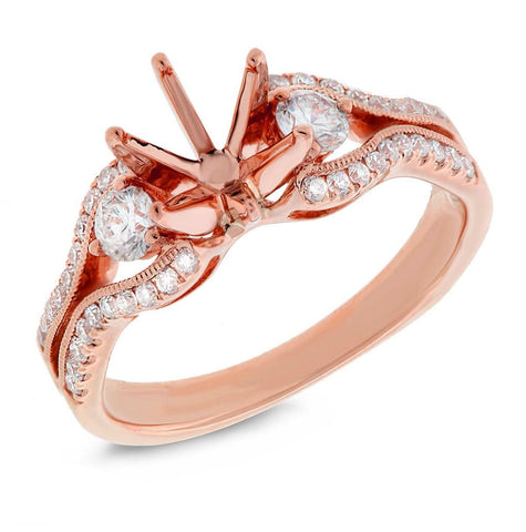 0.49 Ctw 14k Rose Gold Diamond Semi-mount Ring For 1.00 Ctw Center