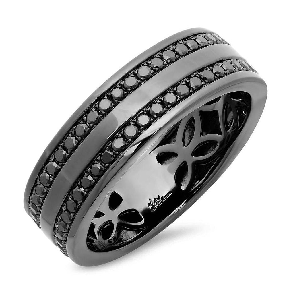 0.86 Ctw 14k Black Rhodium Gold Black Diamond Mens Band Size 11.5