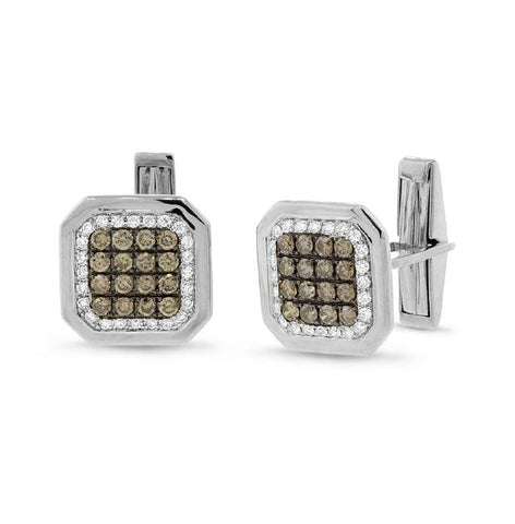 1.67 Ctw 14k White Gold White And Champagne Diamond Cuff Links