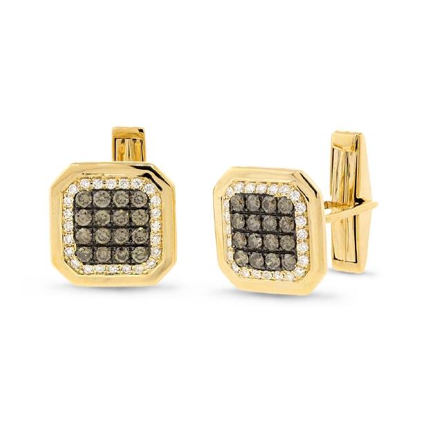 1.67 Ctw 14k Yellow Gold White And Champagne Diamond Cuff Links