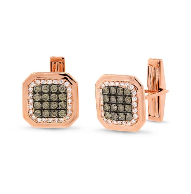 1.67 Ctw 14k Rose Gold White And Champagne Diamond Cuff Links