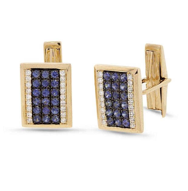 0.31 Ctw Diamond 1.03 Ctw Blue Sapphire 14k Yellow Gold Cuff Links