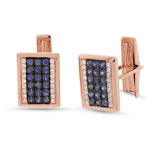 0.31 Ctw Diamond 1.03 Ctw Blue Sapphire 14k Rose Gold Cuff Links