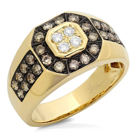 1.18 Ctw 14k Yellow Gold White And Champagne Diamond Mens Wedding Band Ring