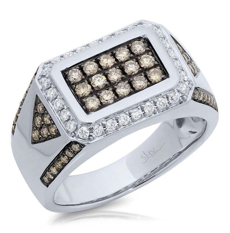 1.02 Ctw 14k White Gold White And Champagne Diamond Mens Wedding Band Ring