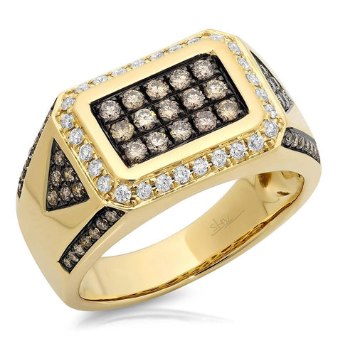 1.02 Ctw 14k Yellow Gold White And Champagne Diamond Mens Wedding Band Ring