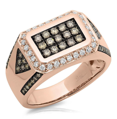 1.02 Ctw 14k Rose Gold White And Champagne Diamond Mens Wedding Band Ring