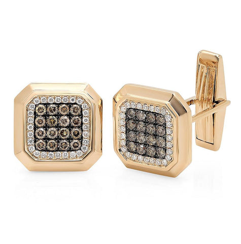 1.08 Ctw 14k Yellow Gold White And Champagne Diamond Cuff Links