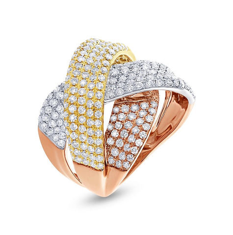 2.33 Ctw 14k Three-tone Gold Diamond Bridge Ring