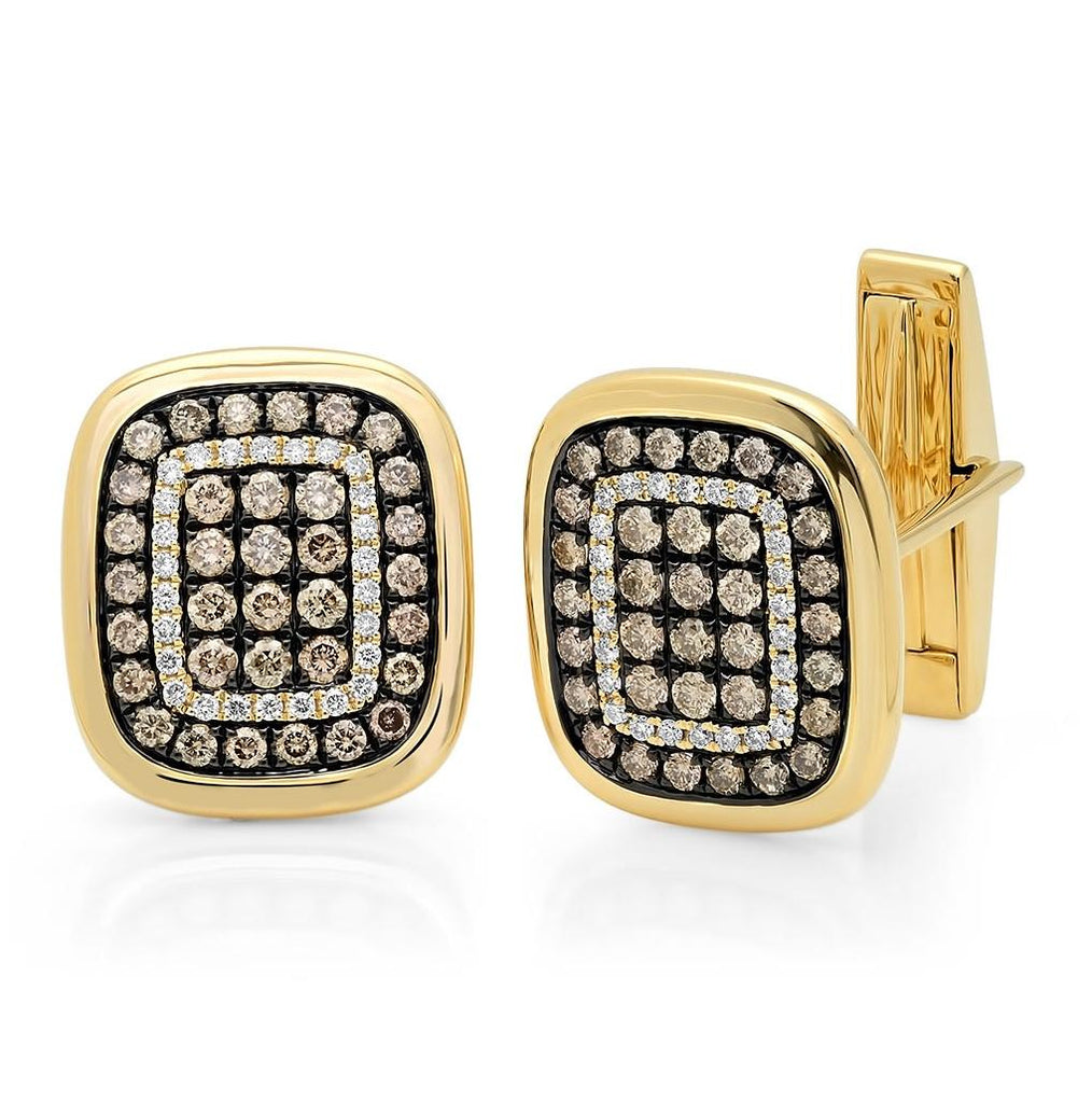 1.45 Ctw 14k Yellow Gold White And Champagne Diamond Cuff Links