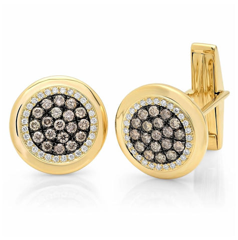 1.00 Ctw 14k Yellow Gold White And Champagne Diamond Cuff Links