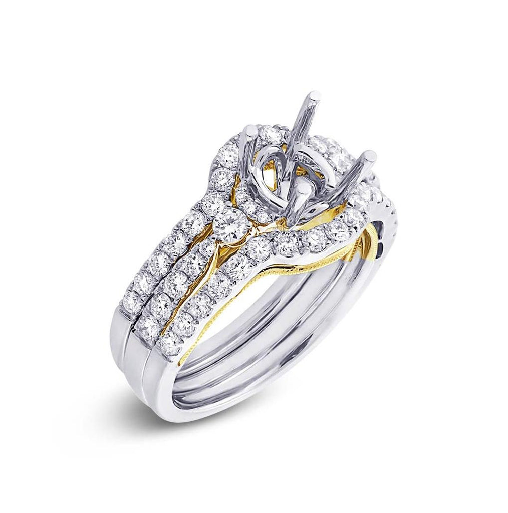 0.96 Ctw 14k Two-tone Gold Diamond Semi-mount Ring 3-pc