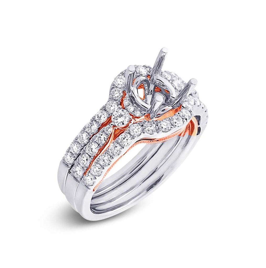 0.96 Ctw 14k Two-tone Rose Gold Diamond Semi-mount Ring 3-pc