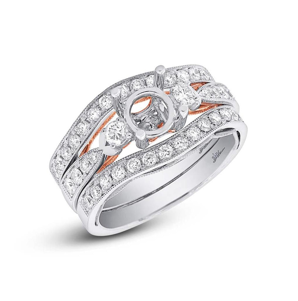 0.86 Ctw 14k Two-tone Rose Gold Diamond Semi-mount Ring 3-pc