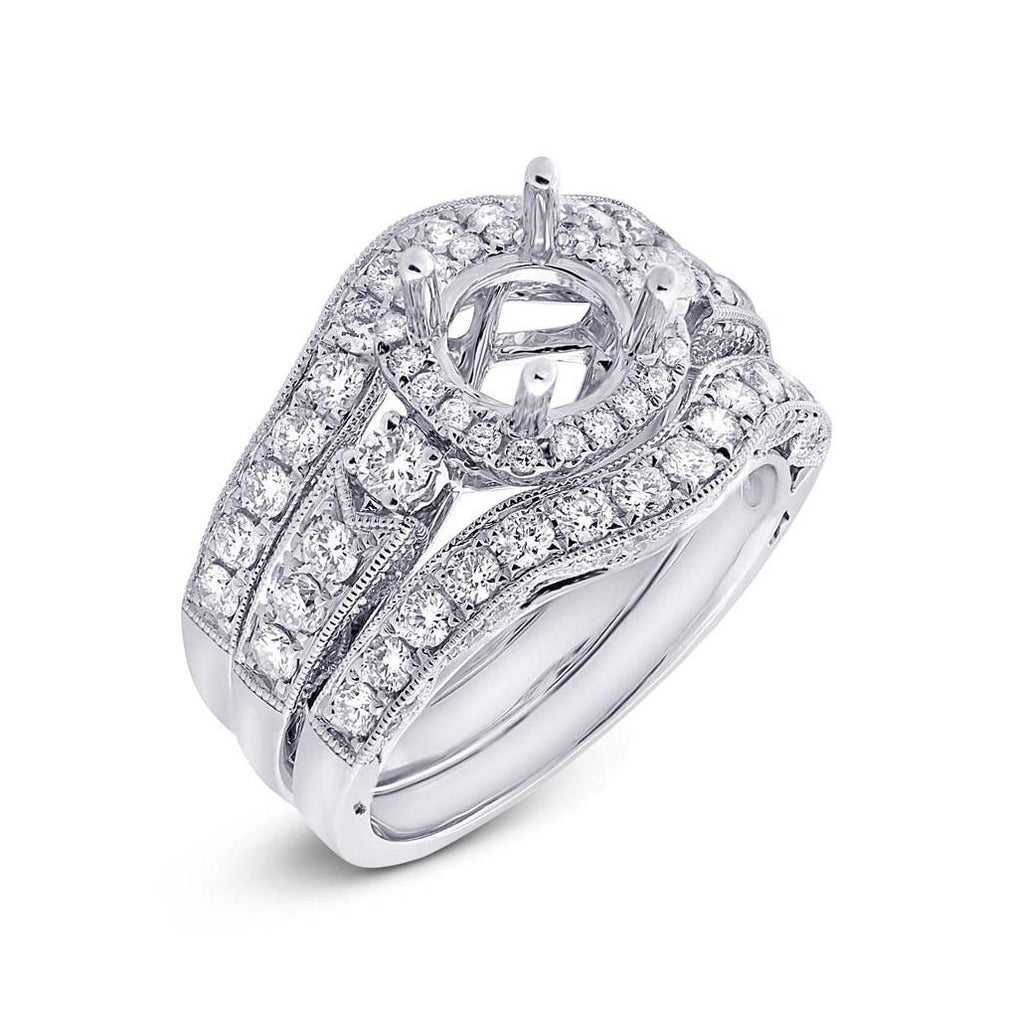 1.49 Ctw 14k White Gold Diamond Semi-mount Ring 3-pc