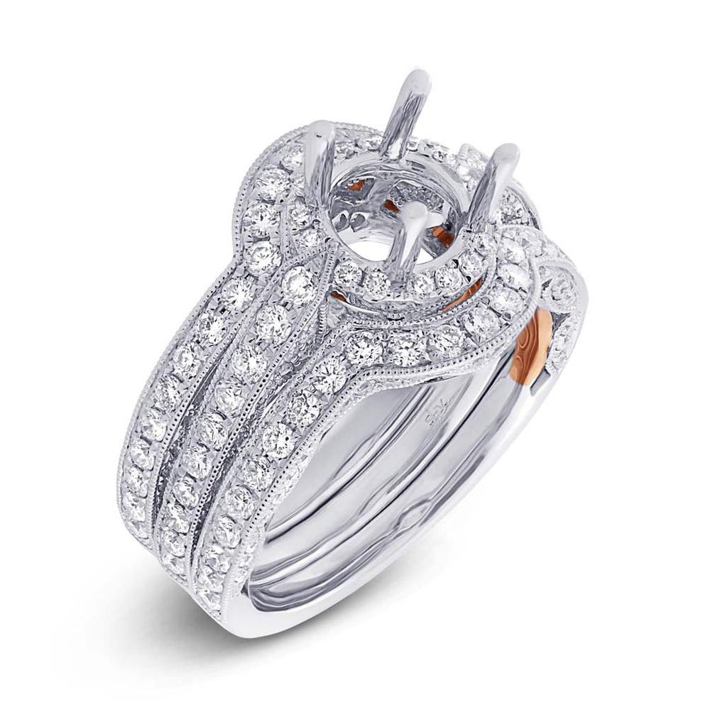 1.64 Ctw 14k Two-tone Rose Gold Diamond Semi-mount Ring 3-pc