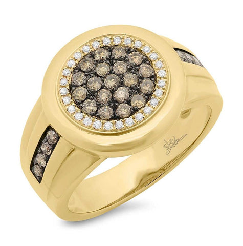 0.76 Ctw 14k Yellow Gold White And Champagne Diamond Mens Wedding Band Ring