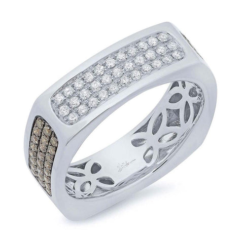 0.94 Ctw 14k White Gold White And Champagne Diamond Mens Wedding Band Ring