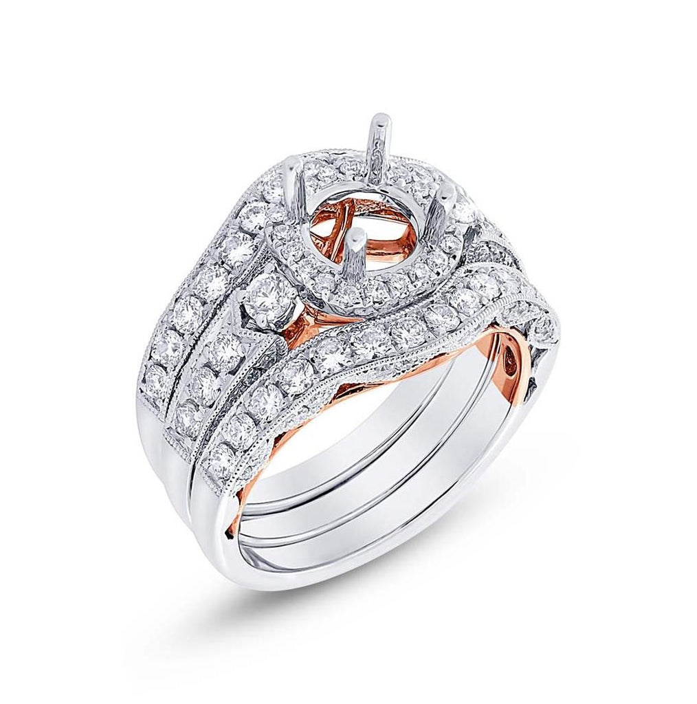 1.49 Ctw 14k Two-tone Rose Gold Diamond Semi-mount Ring 3-pc