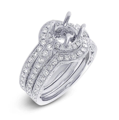 1.64 Ctw 14k White Gold Diamond Semi-mount Ring 3-pc