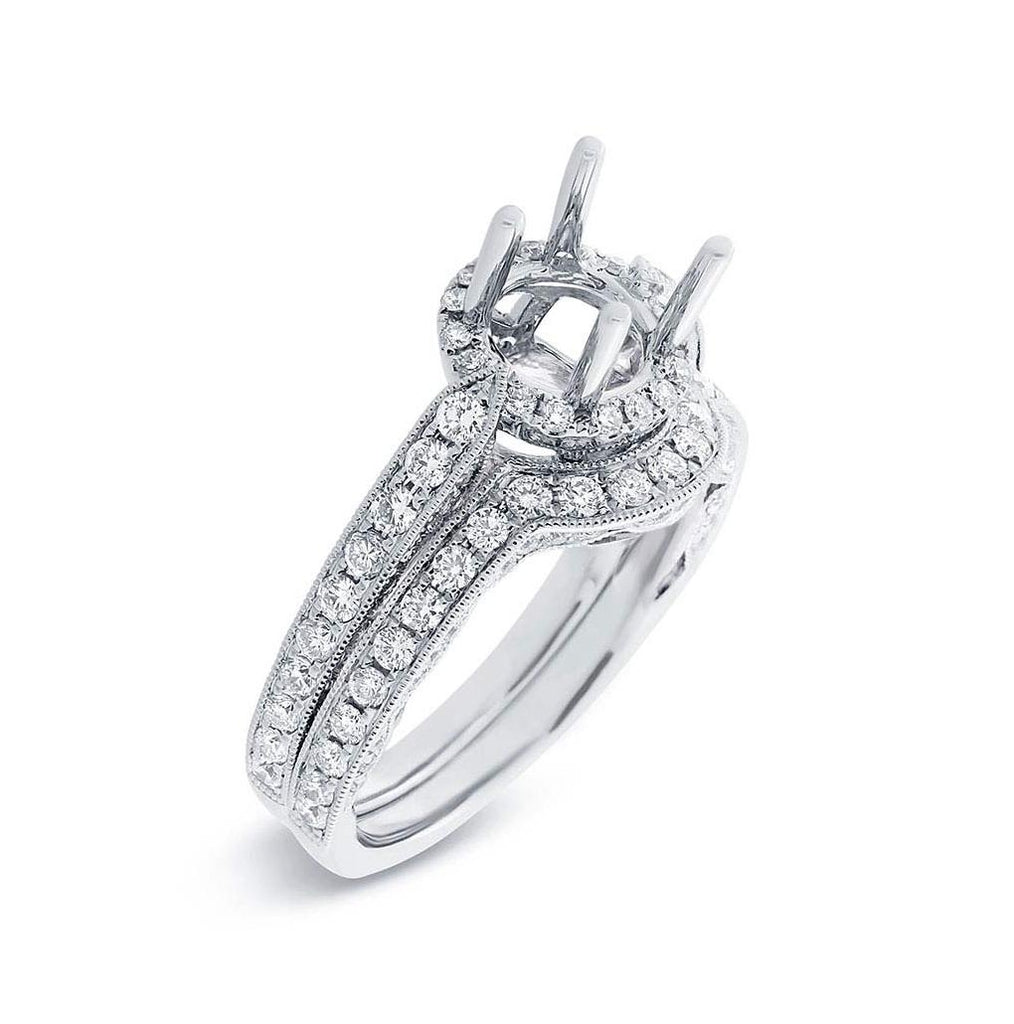 1.13 Ctw 14k White Gold Diamond Semi-mount Ring 2-pc