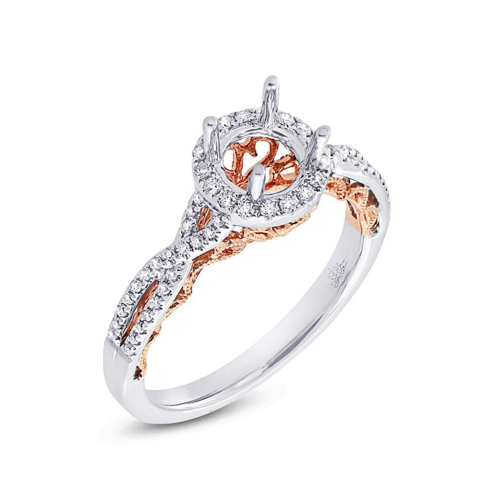 0.23 Ctw 14k Two-tone Rose Gold Diamond Semi-mount Ring For 0.75 Ctw Center