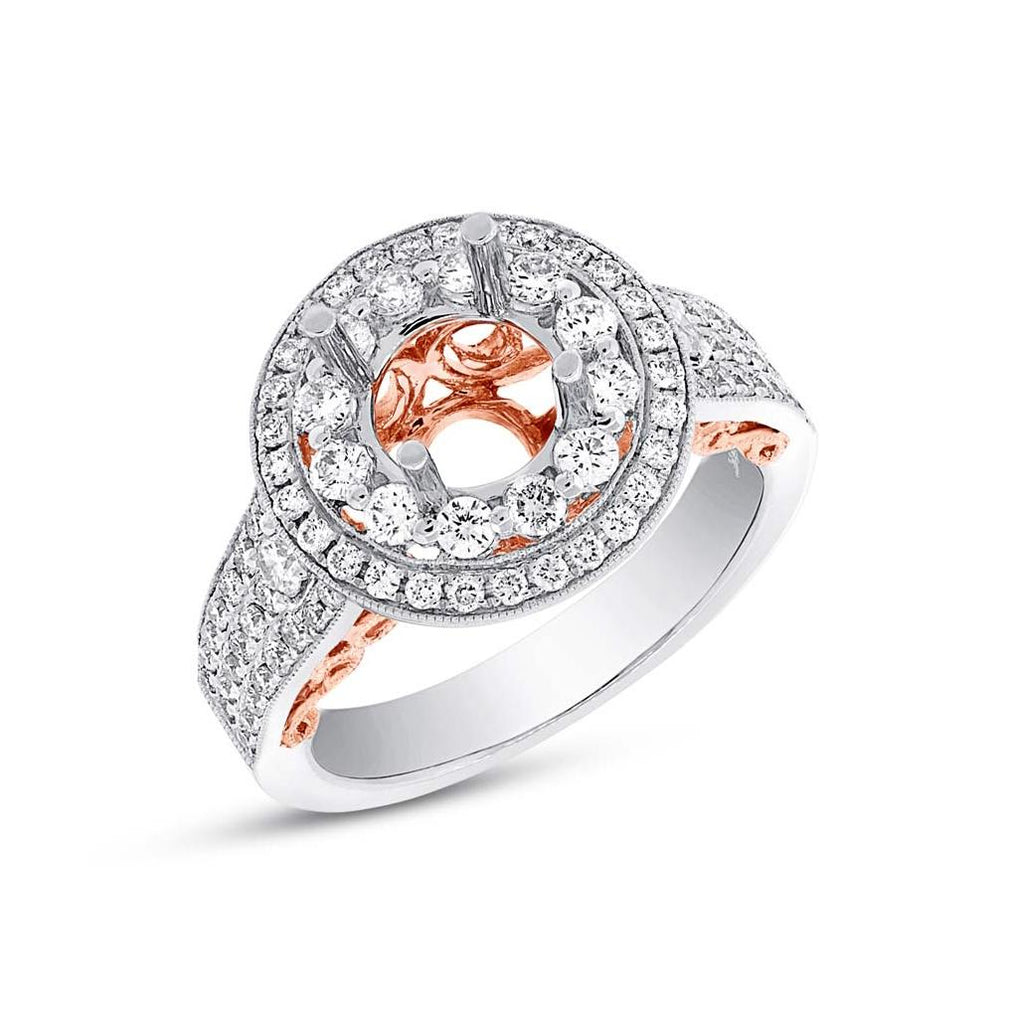 0.91 Ctw 14k Two-tone Rose Gold Diamond Semi-mount Ring