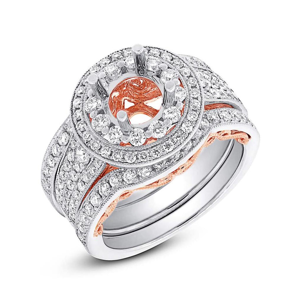 1.28 Ctw 14k Two-tone Rose Gold Diamond Semi-mount Ring 3-pc