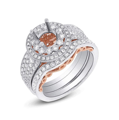 1.09 Ctw 14k Two-tone Rose Gold Diamond Semi-mount Ring 3-pc