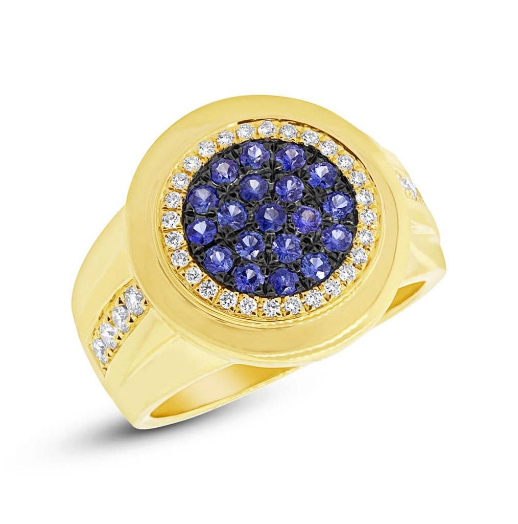 0.32 Ctw Diamond And 0.53 Ctw Blue Sapphire 14k Yellow Gold Mens Wedding Band Ring Size 7