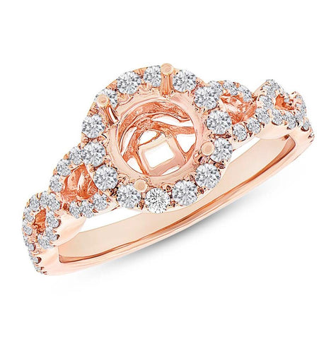 0.60 Ctw 14k Rose Gold Diamond Semi-mount Ring For 1.00 Ctw Center