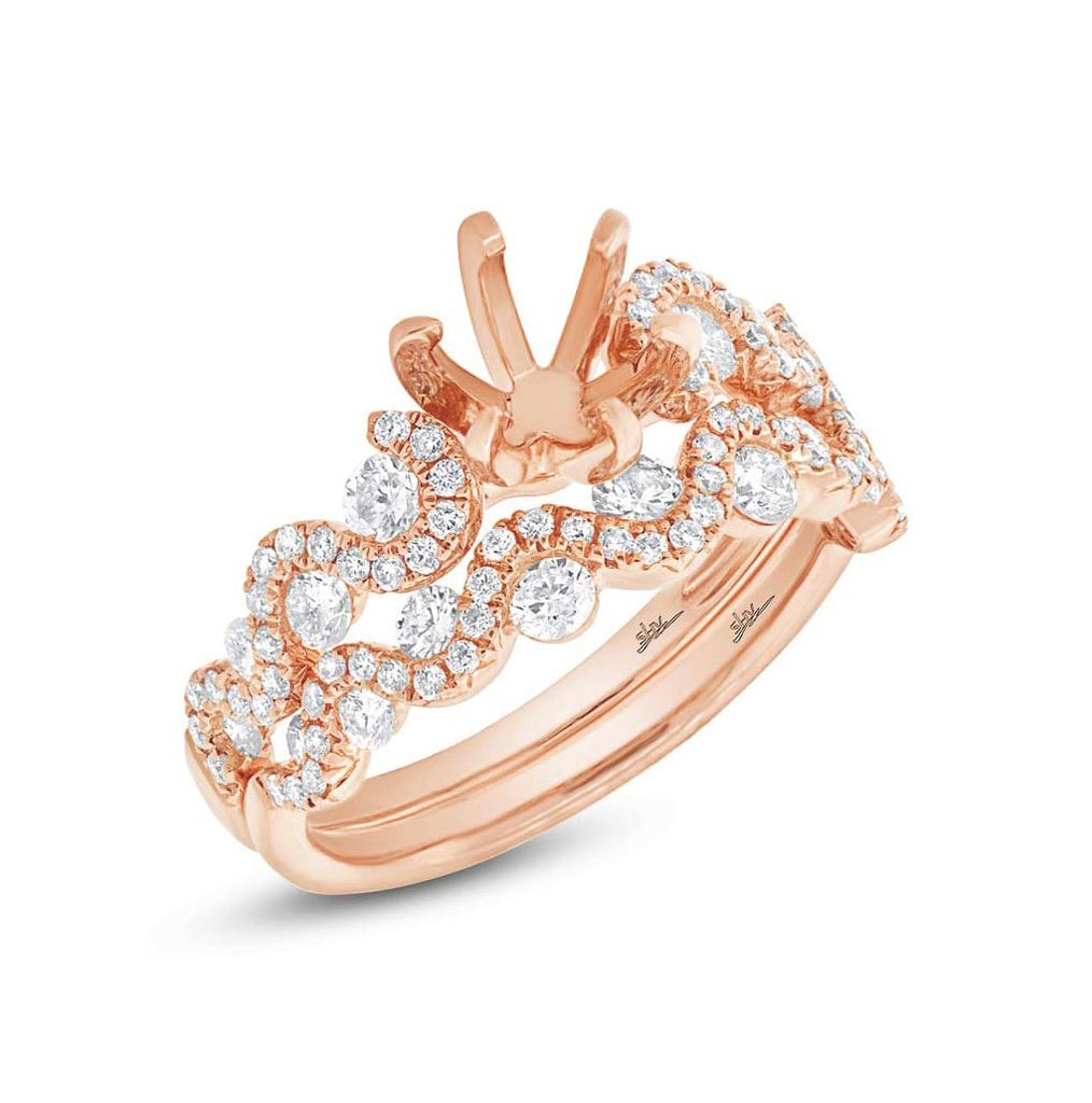 1.04 Ctw 14k Rose Gold Diamond Semi-mount Ring 2-pc Size 6.5