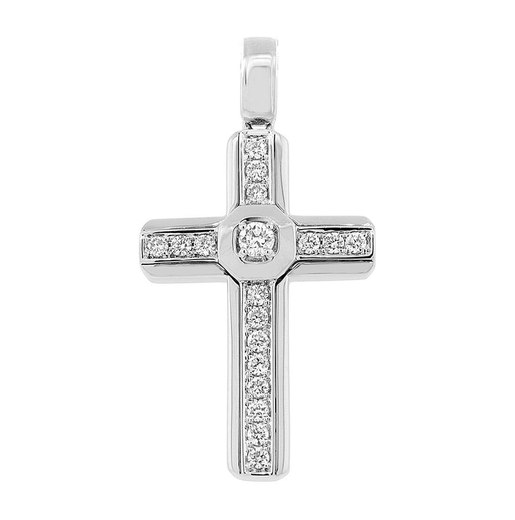 0.50 14k White Gold Diamond Cross Pendant Necklace With 18 Inch Chain