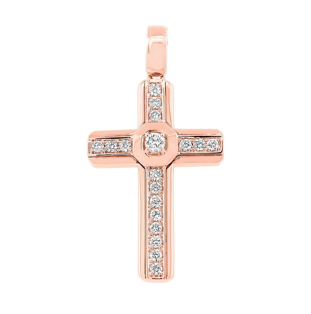 0.50 14k Rose Gold Diamond Cross Pendant Necklace With 18 Inch Chain