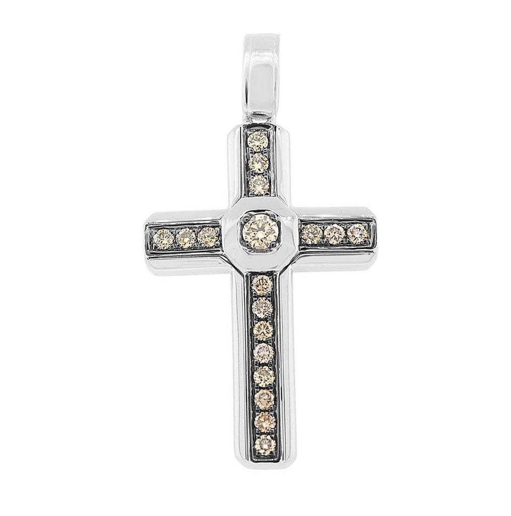 0.53 Ctw 14k White Gold Champagne Diamond Cross Pendant Necklace With 18 Inch Chain