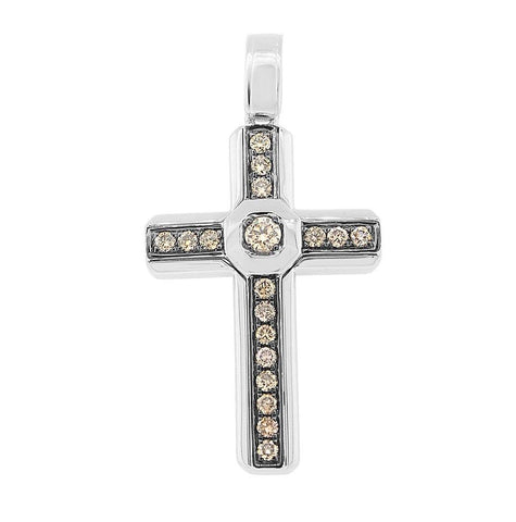 0.53 Ctw 14k White Gold Champagne Diamond Cross Pendant Necklace With 18 Inch Chain