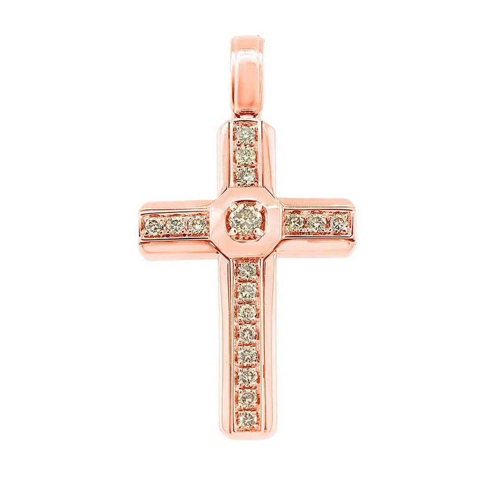 0.53 Ctw 14k Rose Gold Champagne Diamond Cross Pendant Necklace With 18 Inch Chain