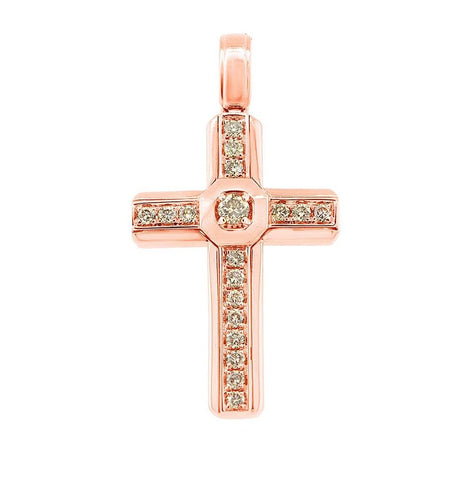 0.53 Ctw 14k Rose Gold Champagne Diamond Cross Pendant Necklace With 18 Inch Chain