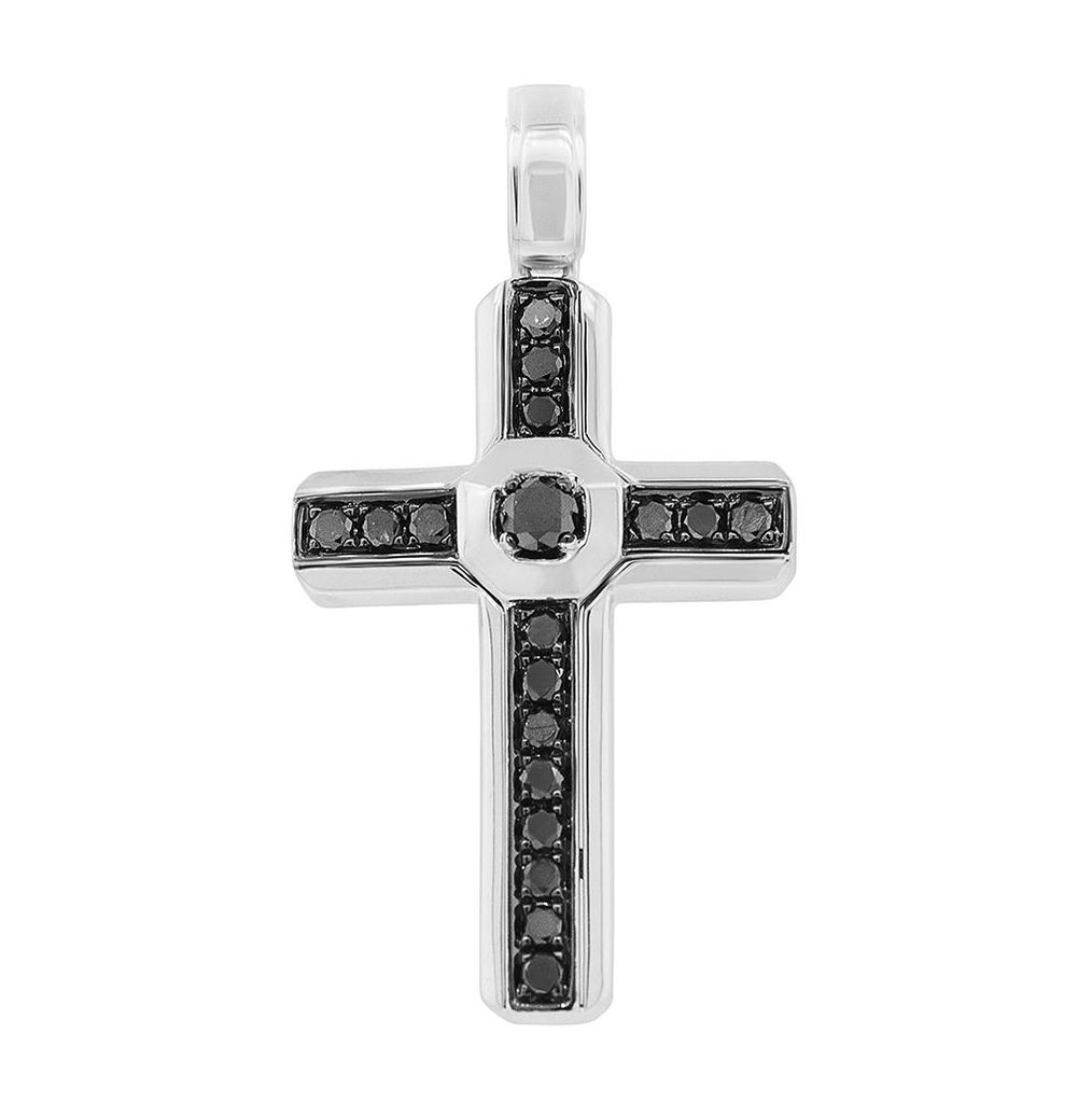 0.60 Ctw 14k White Gold Black Diamond Cross Pendant Necklace With 18 Inch Chain