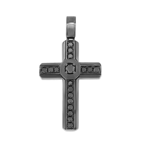 0.60 Ctw 14k Black Rhodium Gold Black Diamond Cross Pendant Necklace With 18 Inch Chain