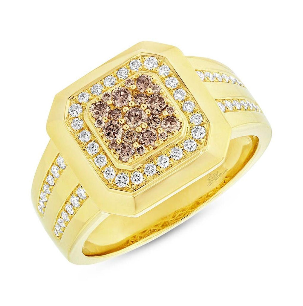 0.86 Ctw 14k Yellow Gold White And Champagne Diamond Mens Wedding Band Ring