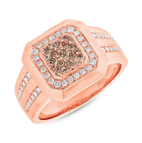 0.86 Ctw 14k Rose Gold White And Champagne Diamond Mens Wedding Band Ring