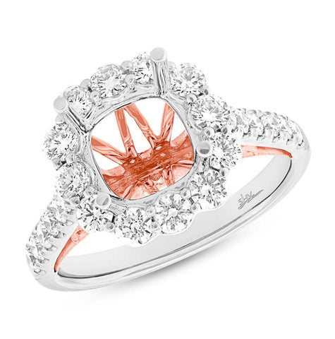 1.08 Ctw 18k Two-tone Rose Gold Diamond Semi-mount Ring For 3.00 Ctw Center Size 6.5