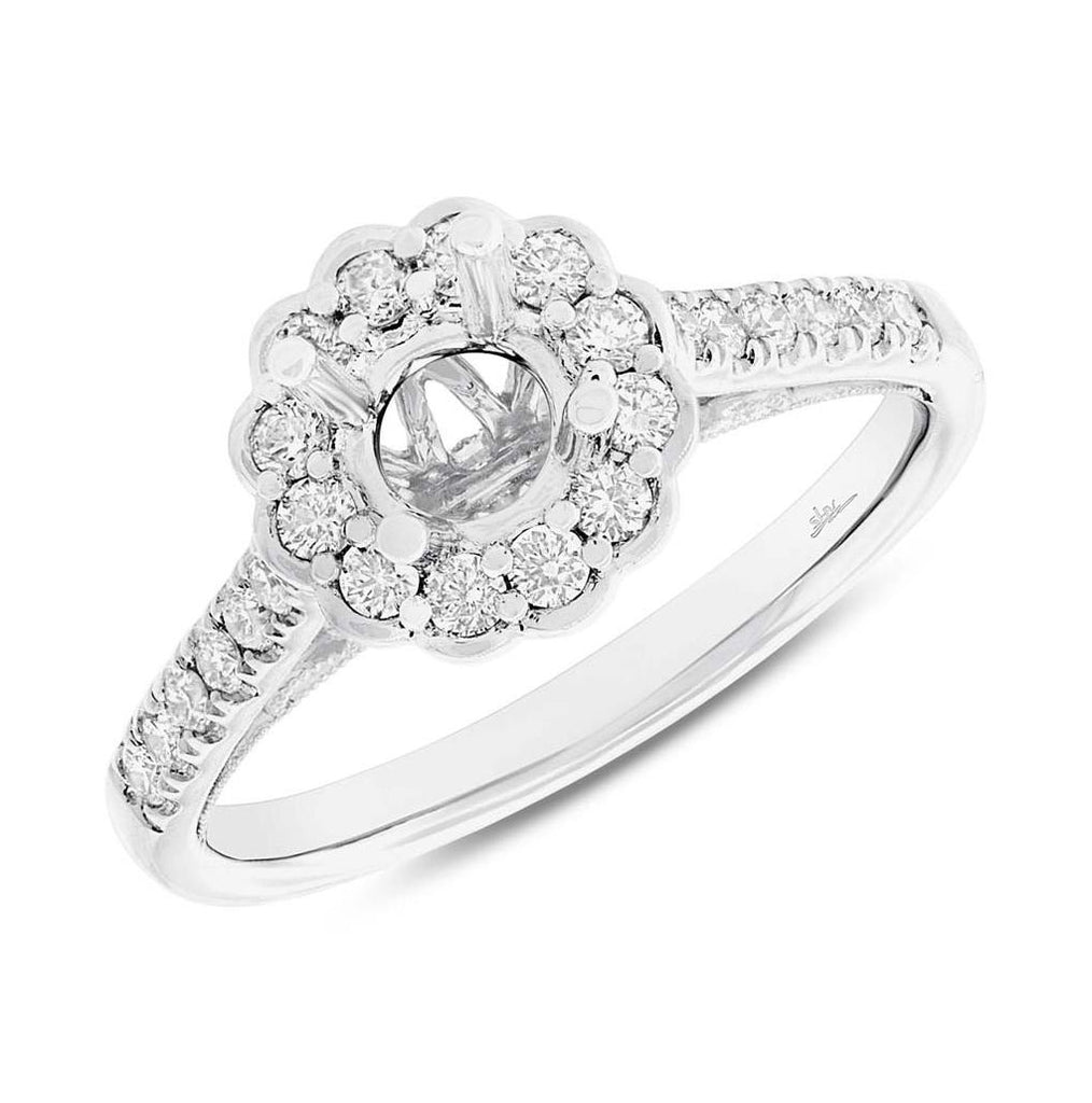 0.39 Ctw 18k White Gold Diamond Semi-mount Ring For 0.50 Ctw Center Size 6