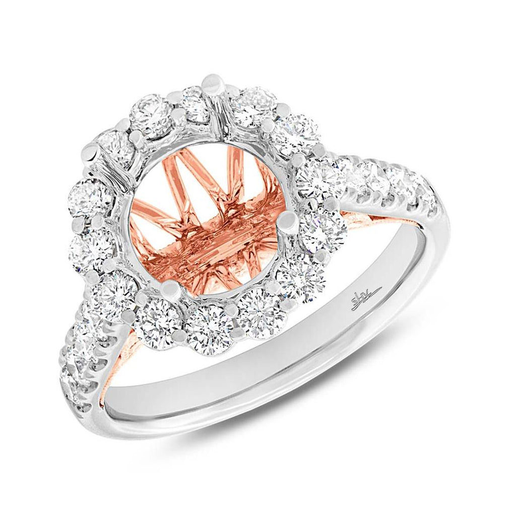 1.15 Ctw 18k Two-tone Rose Gold Diamond Semi-mount Ring For 3.00 Ctw Center Size 6.5