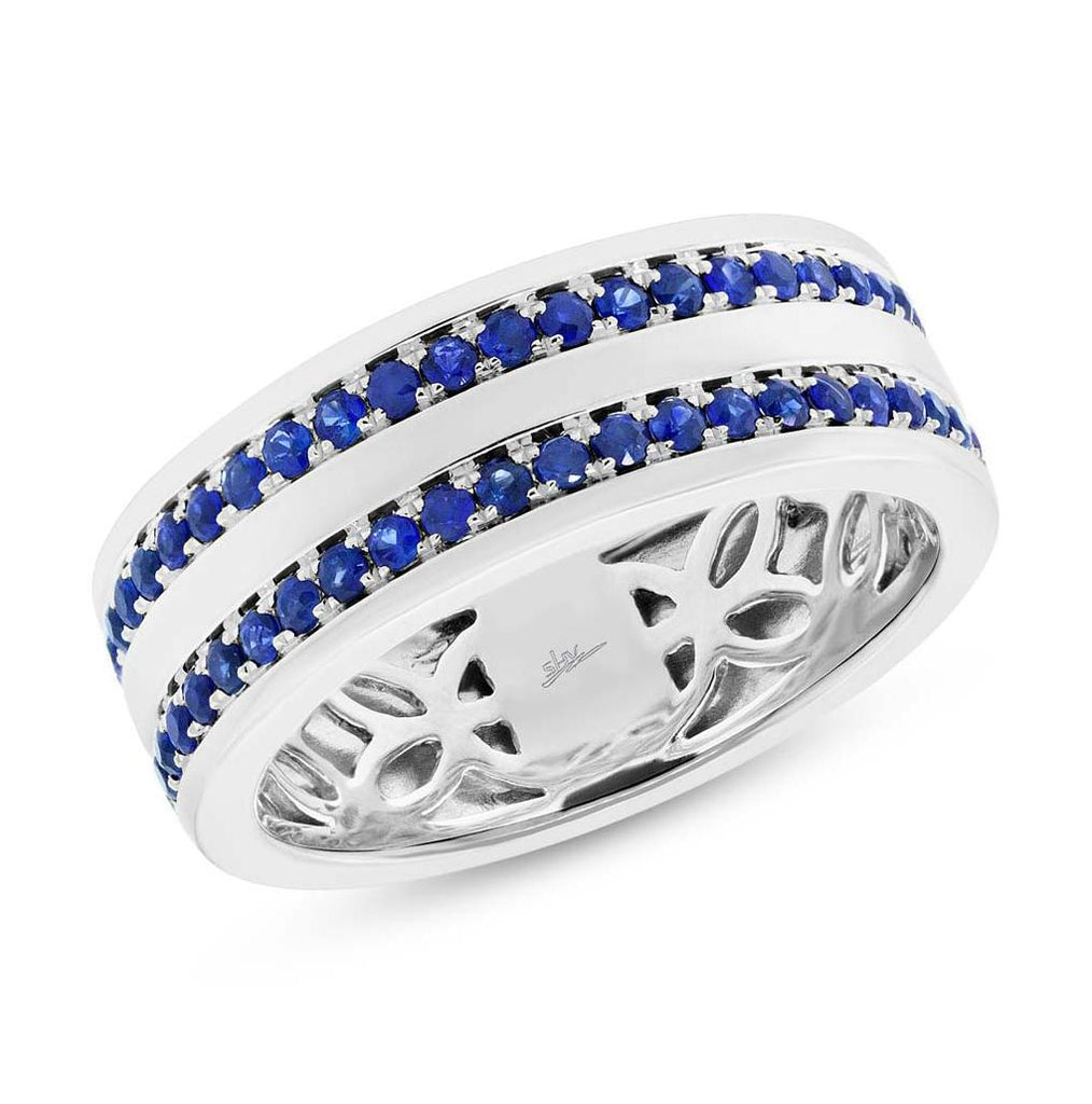 1.05 Ctw 14k White Gold Blue Sapphire Mens Band Size 7.25