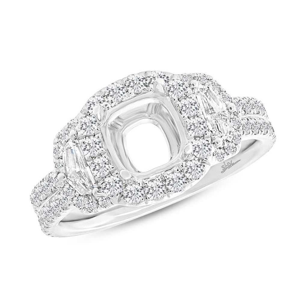 1.55 Ctw 18k White Gold Diamond Semi-mount Ring For 7.2x7.2mm Center