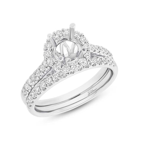 0.76 Ctw 18k White Gold Diamond Semi-mount Ring 2-pc For 1.00 Ctw Center